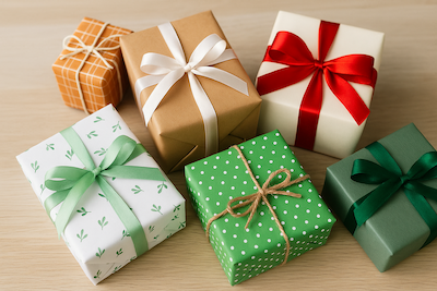 Gift boxes wrapped with ribbons