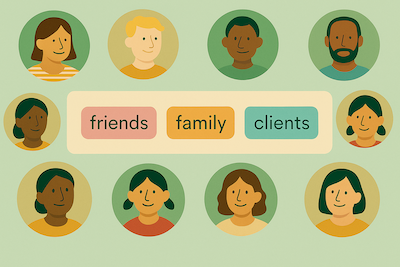 Organization with friends, family, and clients tags